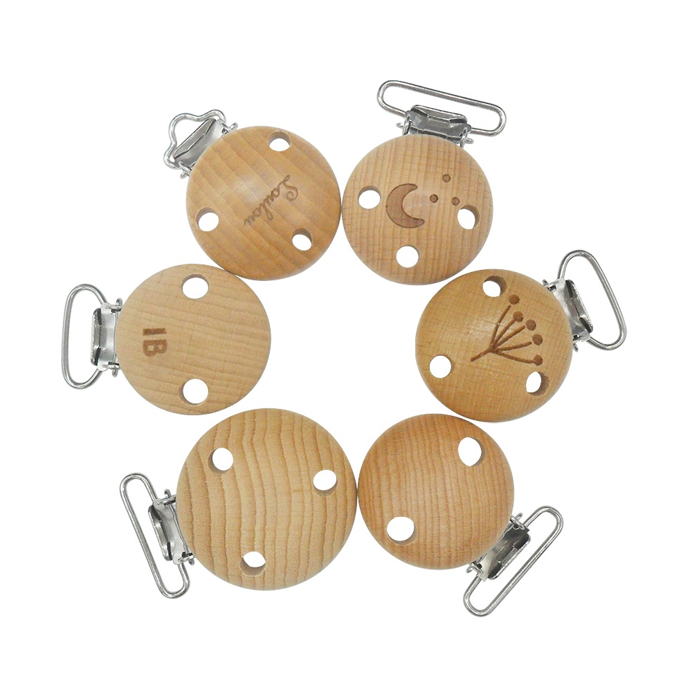 Custom Logo Wooden Baby Dummy Soother Clips Food Grade Pacifier Clip